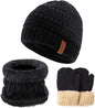 3Pcs Kids Winter Beanie Hat Scarf Gloves Set for 2-6-10-14 Years Old Boys Girls, Knit Thick Warm Fleece Lined Thermal Sets