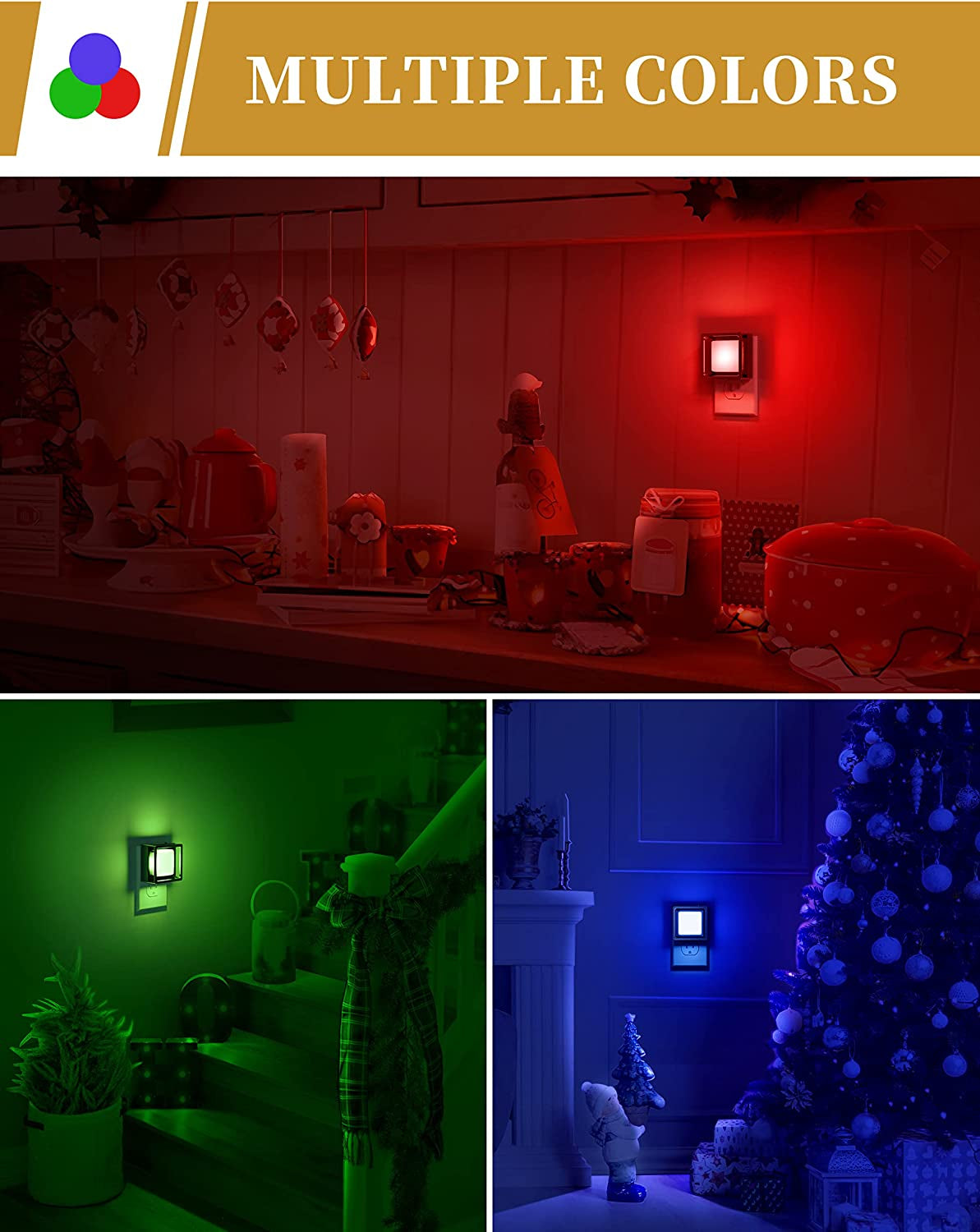 Red Night Light [2 Pack], Night Lights Plug into Wall, Night Light Dusk to Dawn Sensor, LED Nightlight Adjustable Brightness, Bedroom, Bathroom, Hallway, Stairs, Christmas, Party