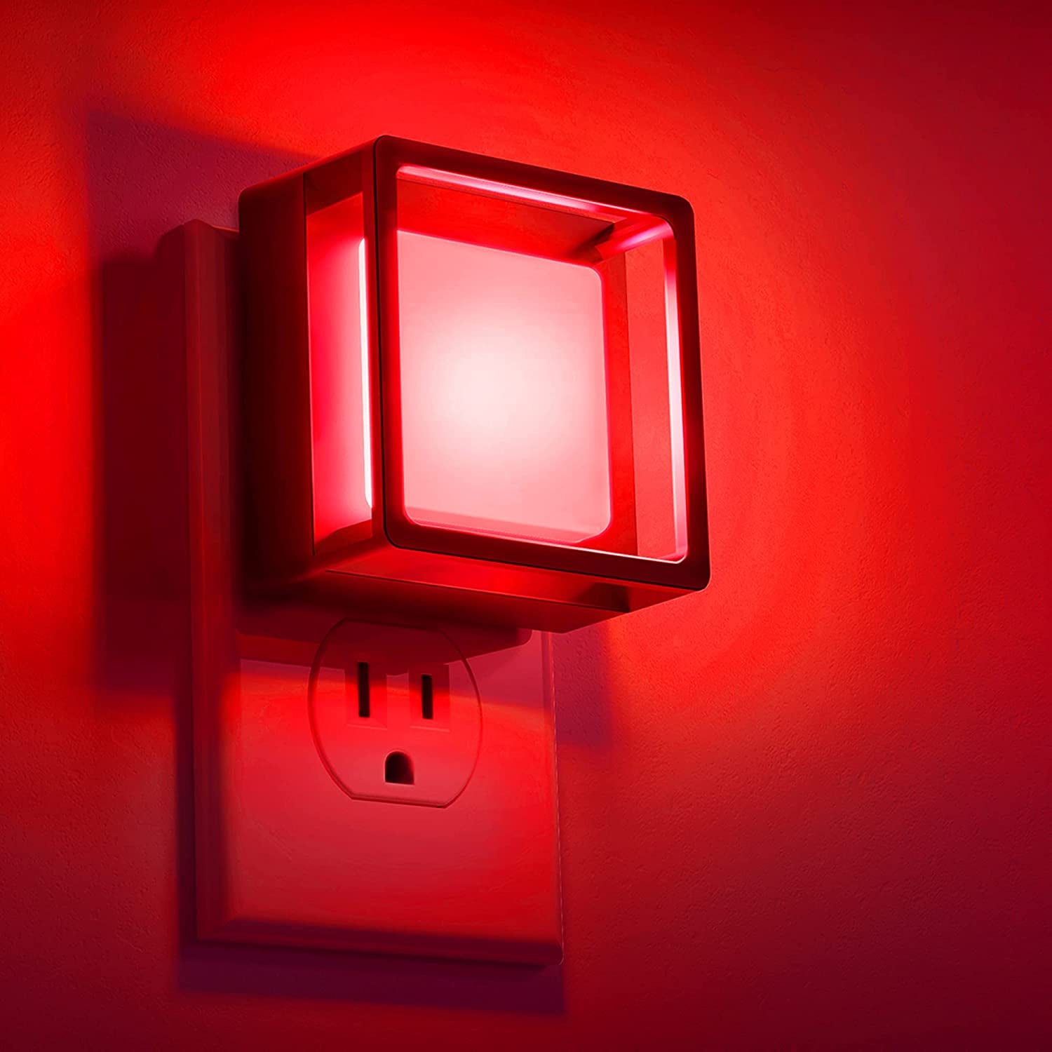 Red Night Light [2 Pack], Night Lights Plug into Wall, Night Light Dusk to Dawn Sensor, LED Nightlight Adjustable Brightness, Bedroom, Bathroom, Hallway, Stairs, Christmas, Party