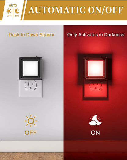 Red Night Light [2 Pack], Night Lights Plug into Wall, Night Light Dusk to Dawn Sensor, LED Nightlight Adjustable Brightness, Bedroom, Bathroom, Hallway, Stairs, Christmas, Party
